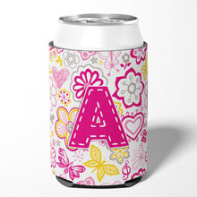 Load image into Gallery viewer, Letter A Flowers and Butterflies Pink Can or Bottle Hugger CJ2005-ACC
