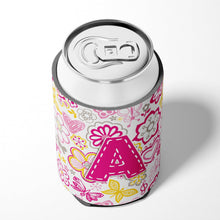 Load image into Gallery viewer, Letter A Flowers and Butterflies Pink Can or Bottle Hugger CJ2005-ACC