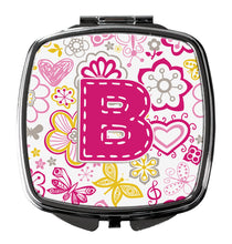 Load image into Gallery viewer, Letter B Flowers and Butterflies Pink Compact Mirror – Stylish Purse Mirror with Artistic Covers CJ2005-BSCM