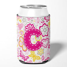 Load image into Gallery viewer, Letter C Flowers and Butterflies Pink Can or Bottle Hugger CJ2005-CCC