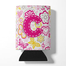 Load image into Gallery viewer, Letter C Flowers and Butterflies Pink Can or Bottle Hugger CJ2005-CCC