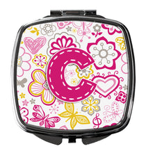 Load image into Gallery viewer, Letter C Flowers and Butterflies Pink Compact Mirror – Stylish Purse Mirror with Artistic Covers CJ2005-CSCM