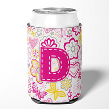 Load image into Gallery viewer, Letter D Flowers and Butterflies Pink Can or Bottle Hugger CJ2005-DCC
