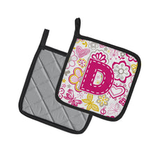 Load image into Gallery viewer, Letter D Flowers and Butterflies Pink Pot Holders - Set of 2 - Heat-Resistant Kitchen Essentials CJ2005-DPTHD