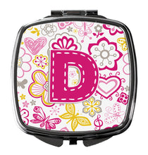 Load image into Gallery viewer, Letter D Flowers and Butterflies Pink Compact Mirror – Stylish Purse Mirror with Artistic Covers CJ2005-DSCM