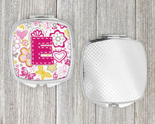 Load image into Gallery viewer, Letter E Flowers and Butterflies Pink Compact Mirror – Stylish Purse Mirror with Artistic Covers CJ2005-ESCM