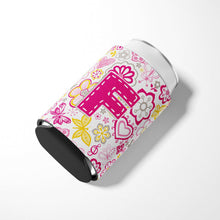 Load image into Gallery viewer, Letter F Flowers and Butterflies Pink Can or Bottle Hugger CJ2005-FCC