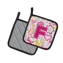Load image into Gallery viewer, Letter F Flowers and Butterflies Pink Pot Holders - Set of 2 - Heat-Resistant Kitchen Essentials CJ2005-FPTHD