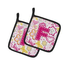 Load image into Gallery viewer, Letter F Flowers and Butterflies Pink Pot Holders - Set of 2 - Heat-Resistant Kitchen Essentials CJ2005-FPTHD