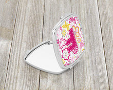 Load image into Gallery viewer, Letter F Flowers and Butterflies Pink Compact Mirror – Stylish Purse Mirror with Artistic Covers CJ2005-FSCM