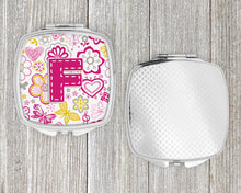 Load image into Gallery viewer, Letter F Flowers and Butterflies Pink Compact Mirror – Stylish Purse Mirror with Artistic Covers CJ2005-FSCM