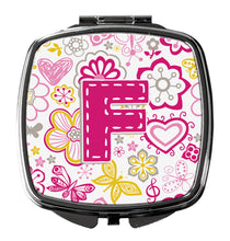 Load image into Gallery viewer, Letter F Flowers and Butterflies Pink Compact Mirror – Stylish Purse Mirror with Artistic Covers CJ2005-FSCM