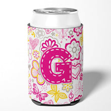 Load image into Gallery viewer, Letter G Flowers and Butterflies Pink Can or Bottle Hugger CJ2005-GCC