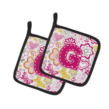 Load image into Gallery viewer, Letter G Flowers and Butterflies Pink Pot Holders - Set of 2 - Heat-Resistant Kitchen Essentials CJ2005-GPTHD