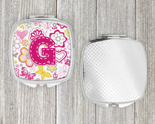 Load image into Gallery viewer, Letter G Flowers and Butterflies Pink Compact Mirror – Stylish Purse Mirror with Artistic Covers CJ2005-GSCM