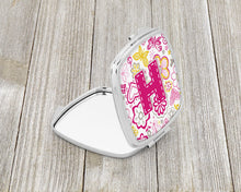 Load image into Gallery viewer, Letter H Flowers and Butterflies Pink Compact Mirror – Stylish Purse Mirror with Artistic Covers CJ2005-HSCM