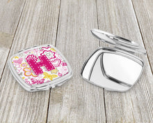 Load image into Gallery viewer, Letter H Flowers and Butterflies Pink Compact Mirror – Stylish Purse Mirror with Artistic Covers CJ2005-HSCM