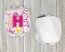 Load image into Gallery viewer, Letter H Flowers and Butterflies Pink Compact Mirror – Stylish Purse Mirror with Artistic Covers CJ2005-HSCM