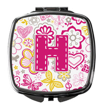 Load image into Gallery viewer, Letter H Flowers and Butterflies Pink Compact Mirror – Stylish Purse Mirror with Artistic Covers CJ2005-HSCM