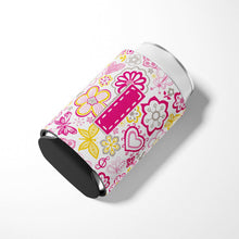 Load image into Gallery viewer, Letter I Flowers and Butterflies Pink Can or Bottle Hugger CJ2005-ICC