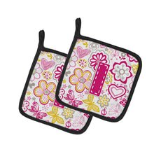 Load image into Gallery viewer, Letter I Flowers and Butterflies Pink Pot Holders - Set of 2 - Heat-Resistant Kitchen Essentials CJ2005-IPTHD