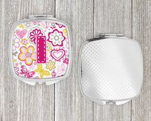 Load image into Gallery viewer, Letter I Flowers and Butterflies Pink Compact Mirror – Stylish Purse Mirror with Artistic Covers CJ2005-ISCM