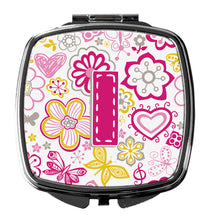 Load image into Gallery viewer, Letter I Flowers and Butterflies Pink Compact Mirror – Stylish Purse Mirror with Artistic Covers CJ2005-ISCM