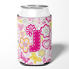 Load image into Gallery viewer, Letter J Flowers and Butterflies Pink Can or Bottle Hugger CJ2005-JCC