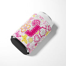 Load image into Gallery viewer, Letter J Flowers and Butterflies Pink Can or Bottle Hugger CJ2005-JCC