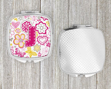 Load image into Gallery viewer, Letter J Flowers and Butterflies Pink Compact Mirror – Stylish Purse Mirror with Artistic Covers CJ2005-JSCM