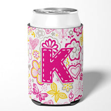 Load image into Gallery viewer, Letter K Flowers and Butterflies Pink Can or Bottle Hugger CJ2005-KCC