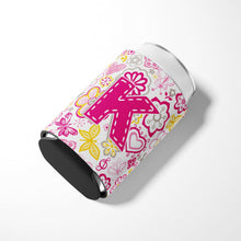 Load image into Gallery viewer, Letter K Flowers and Butterflies Pink Can or Bottle Hugger CJ2005-KCC