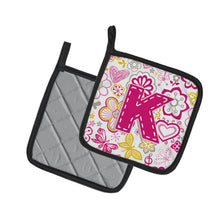 Load image into Gallery viewer, Letter K Flowers and Butterflies Pink Pot Holders - Set of 2 - Heat-Resistant Kitchen Essentials CJ2005-KPTHD