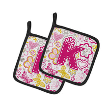 Load image into Gallery viewer, Letter K Flowers and Butterflies Pink Pot Holders - Set of 2 - Heat-Resistant Kitchen Essentials CJ2005-KPTHD