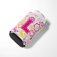 Load image into Gallery viewer, Letter L Flowers and Butterflies Pink Can or Bottle Hugger CJ2005-LCC