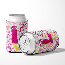 Load image into Gallery viewer, Letter L Flowers and Butterflies Pink Can or Bottle Hugger CJ2005-LCC
