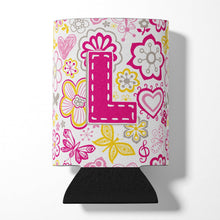 Load image into Gallery viewer, Letter L Flowers and Butterflies Pink Can or Bottle Hugger CJ2005-LCC