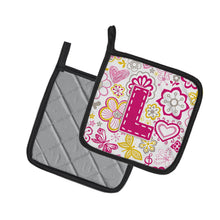 Load image into Gallery viewer, Letter L Flowers and Butterflies Pink Pot Holders - Set of 2 - Heat-Resistant Kitchen Essentials