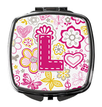 Load image into Gallery viewer, Letter L Flowers and Butterflies Pink Compact Mirror – Stylish Purse Mirror with Artistic Covers CJ2005-LSCM