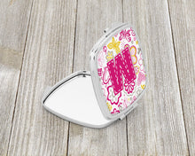 Load image into Gallery viewer, Letter M Flowers and Butterflies Pink Compact Mirror – Stylish Purse Mirror with Artistic Covers CJ2005-MSCM