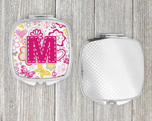 Load image into Gallery viewer, Letter M Flowers and Butterflies Pink Compact Mirror – Stylish Purse Mirror with Artistic Covers CJ2005-MSCM
