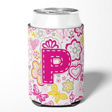 Load image into Gallery viewer, Letter P Flowers and Butterflies Pink Can or Bottle Hugger CJ2005-PCC