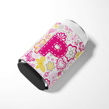 Load image into Gallery viewer, Letter P Flowers and Butterflies Pink Can or Bottle Hugger CJ2005-PCC