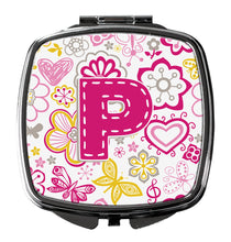 Load image into Gallery viewer, Letter P Flowers and Butterflies Pink Compact Mirror – Stylish Purse Mirror with Artistic Covers CJ2005-PSCM
