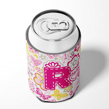 Load image into Gallery viewer, Letter R Flowers and Butterflies Pink Can or Bottle Hugger CJ2005-RCC