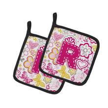Load image into Gallery viewer, Letter R Flowers and Butterflies Pink Pot Holders - Set of 2 - Heat-Resistant Kitchen Essentials CJ2005-RPTHD