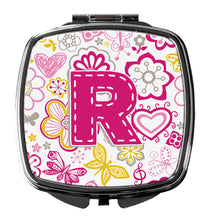 Load image into Gallery viewer, Letter R Flowers and Butterflies Pink Compact Mirror – Stylish Purse Mirror with Artistic Covers CJ2005-RSCM