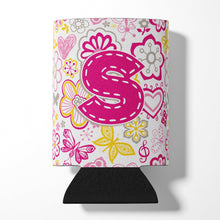 Load image into Gallery viewer, Letter S Flowers and Butterflies Pink Can or Bottle Hugger CJ2005-SCC