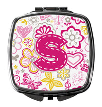 Load image into Gallery viewer, Letter S Flowers and Butterflies Pink Compact Mirror – Stylish Purse Mirror with Artistic Covers CJ2005-SSCM