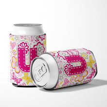 Load image into Gallery viewer, Letter U Flowers and Butterflies Pink Can or Bottle Hugger CJ2005-UCC